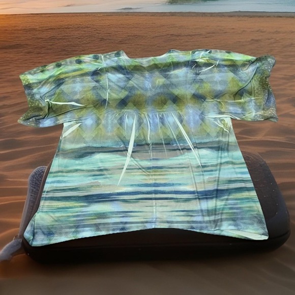 One World Live and Let Live Tunic Blouse Scoop Neck Floral Butterfly Dressy XL - Picture 2 of 9